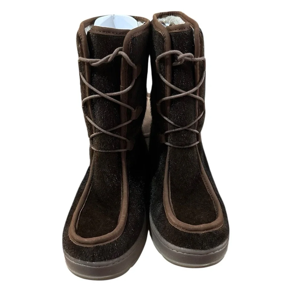 LL Bean Women 9 M Mukluk Winter Boots Brown Fleece Lined Faux Fur Faux Calf Hair